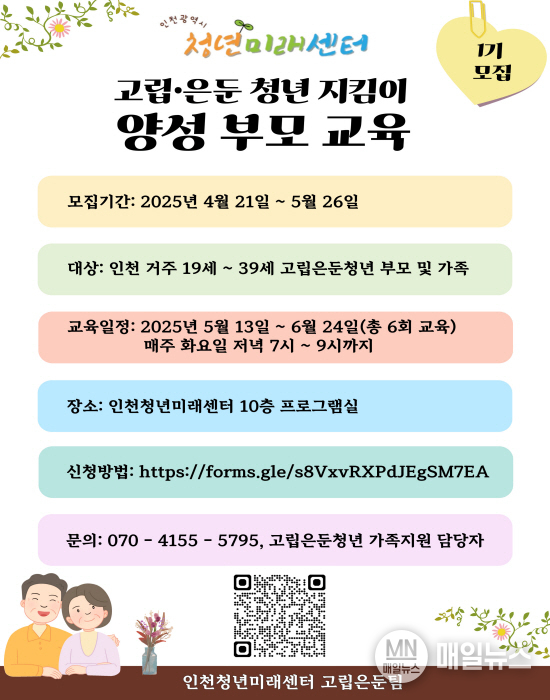 ‘고립은둔청년 지킴이 양성 부모교육’ 홍보 포스터 ⓒ 인천시