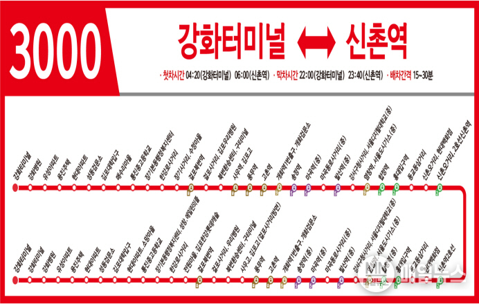 3000번 버스 노선도 ⓒ 인천시