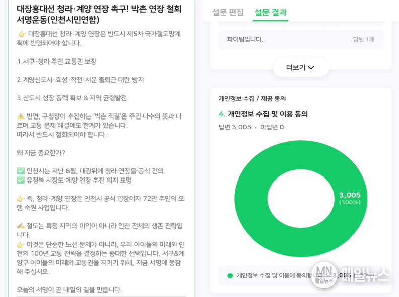 대장홍대선 청라·계양 연장 촉구 서명운동 참고사진 ⓒ 인천시민연합 사무처