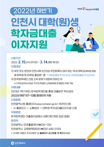 인천시, 대학(원)생 학자금대출 이자지원 확대