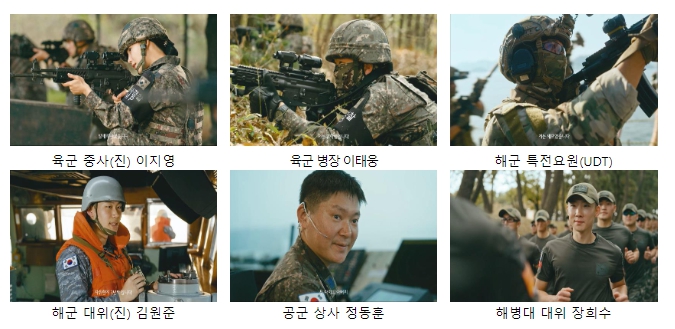 2023년 국방부 영상광고에 출연한 현역 장병들