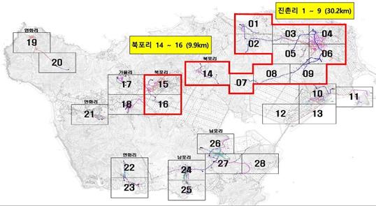 백령면‘마을수도 GIS’ 데이터베이스 시범구역 위치도